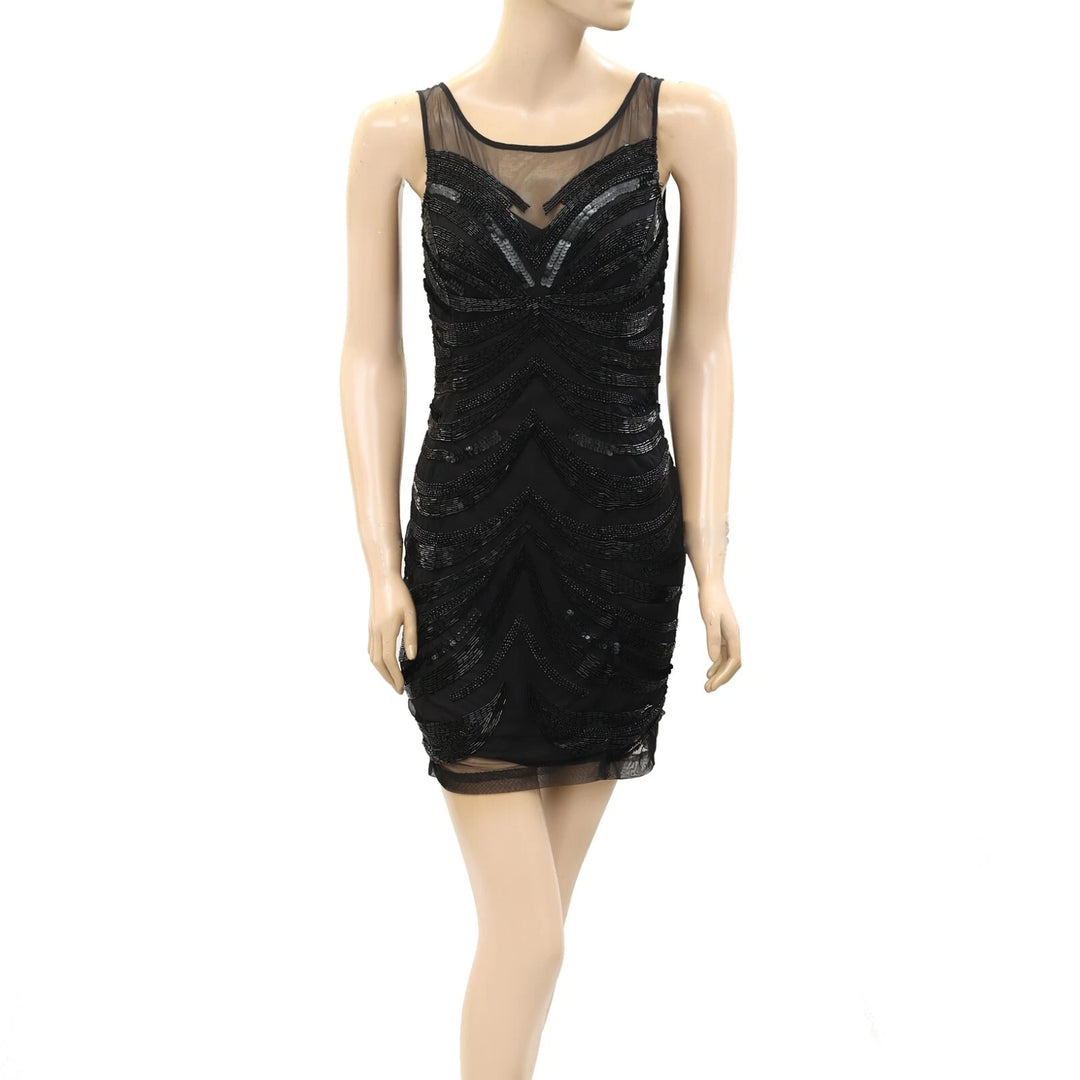 Lipsy Limited Sequin Beaded Embellished Black Mini Dress