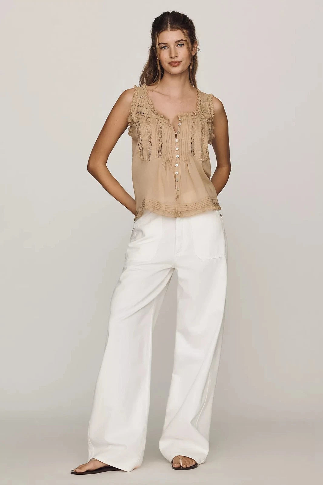 By Anthropologie 100% Cotton Lace Ruffle Tank Top