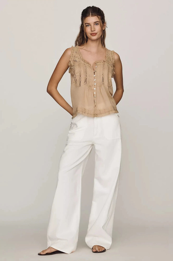 By Anthropologie 100% Cotton Lace Ruffle Tank Top