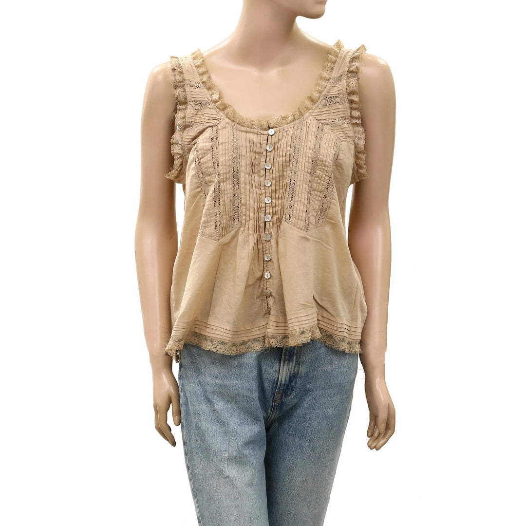 By Anthropologie 100% Cotton Lace Ruffle Tank Top