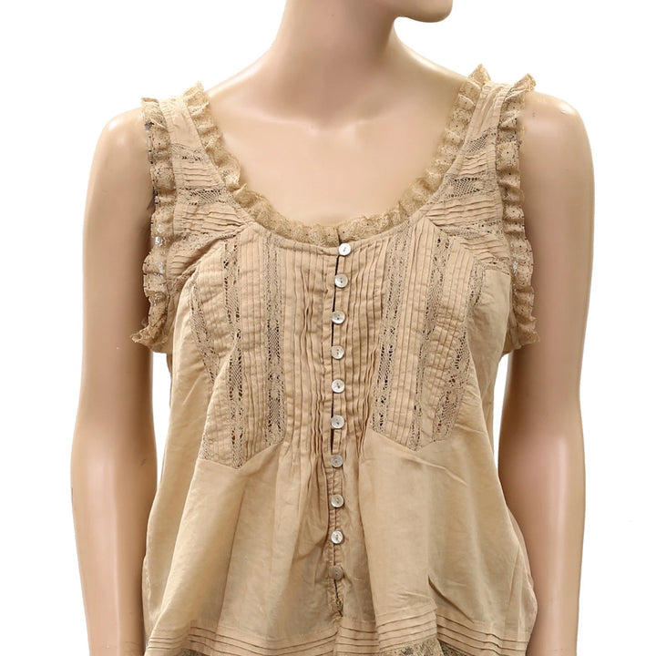By Anthropologie 100% Cotton Lace Ruffle Tank Top