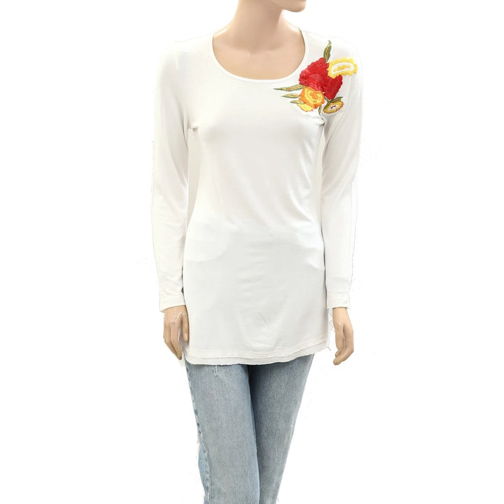 Caite Anthropologie Floral Embroidered Tunic Top