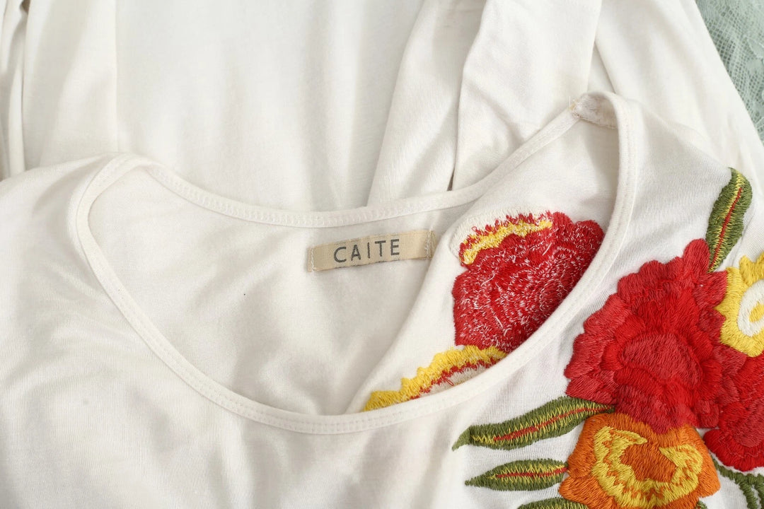 Caite Anthropologie Floral Embroidered Tunic Top