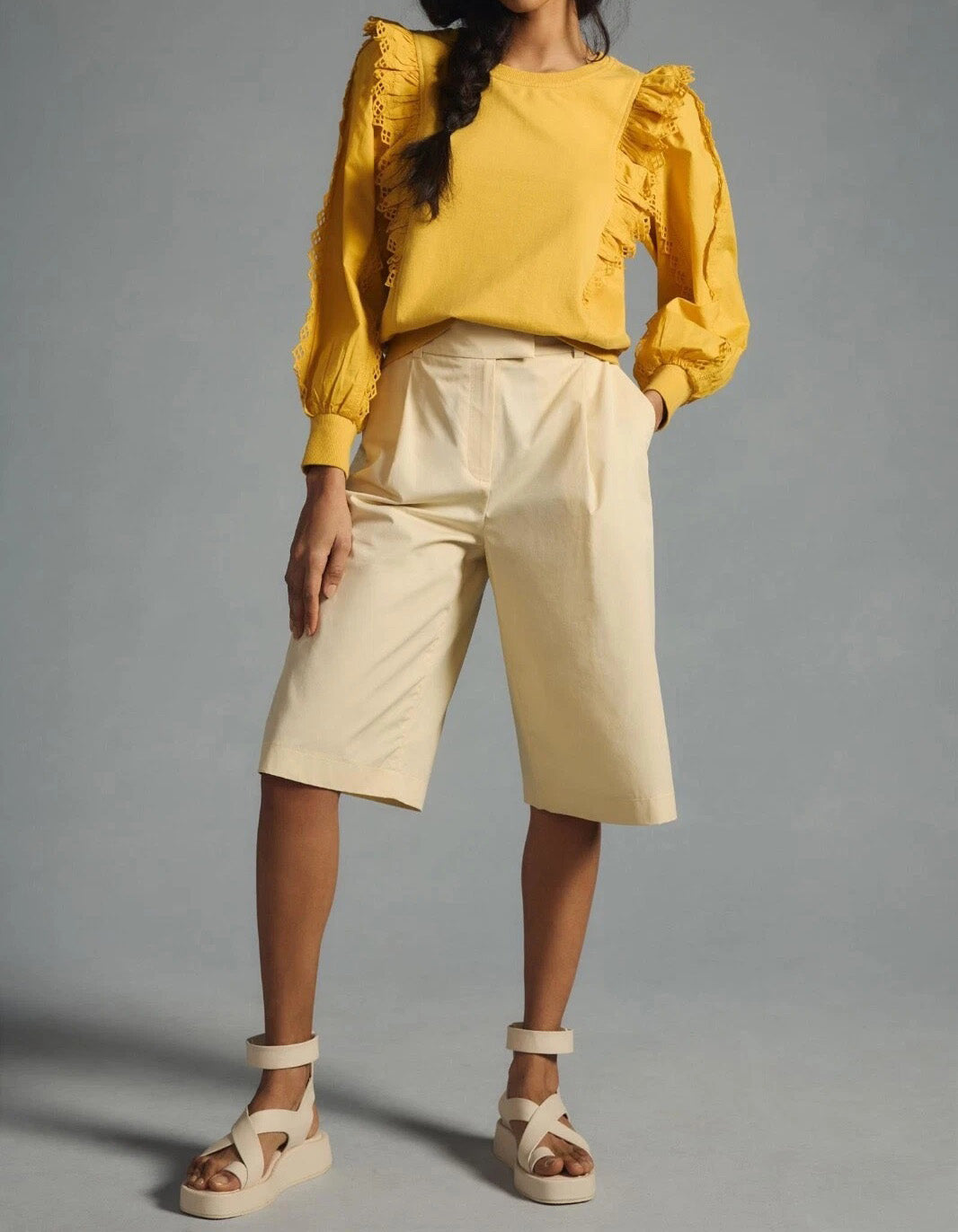 Anthropologie Eyelet Embroidered Sweatshirt Top
