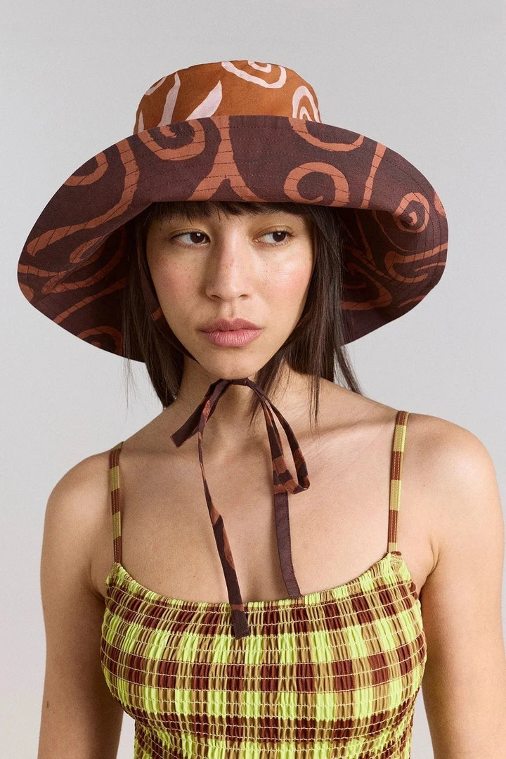 Damson Madder Reversible Sunhat Mixed Swirl Hat Two-in-one Print Logo