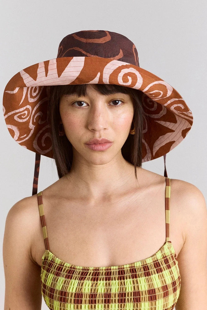 Damson Madder Reversible Sunhat Mixed Swirl Hat Two-in-one Print Logo