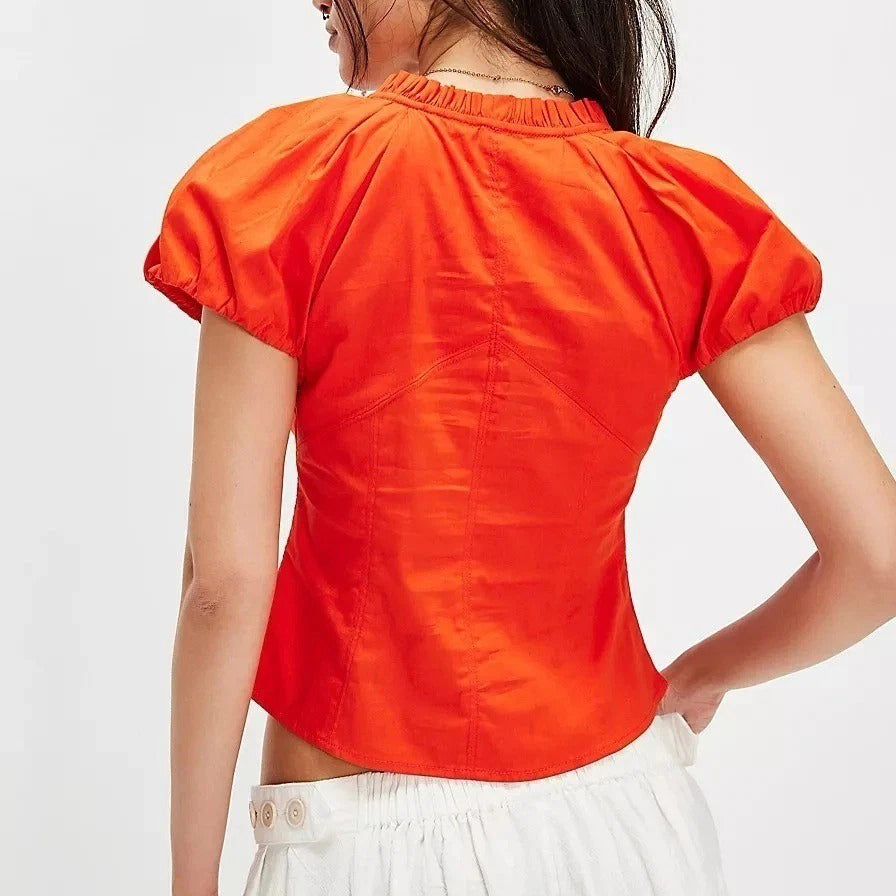Free People Summer Short Sleeve Blouse Shirt Top