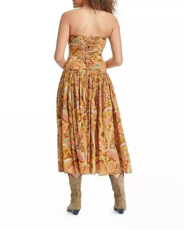 Anthropologie Love The Label Floral Cotton Tube Midi Dress