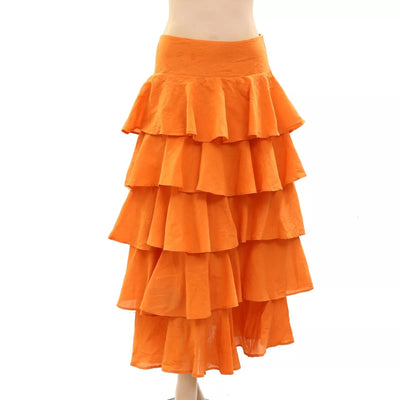 The Great Solid Smocked Ruffle Maxi Skirt