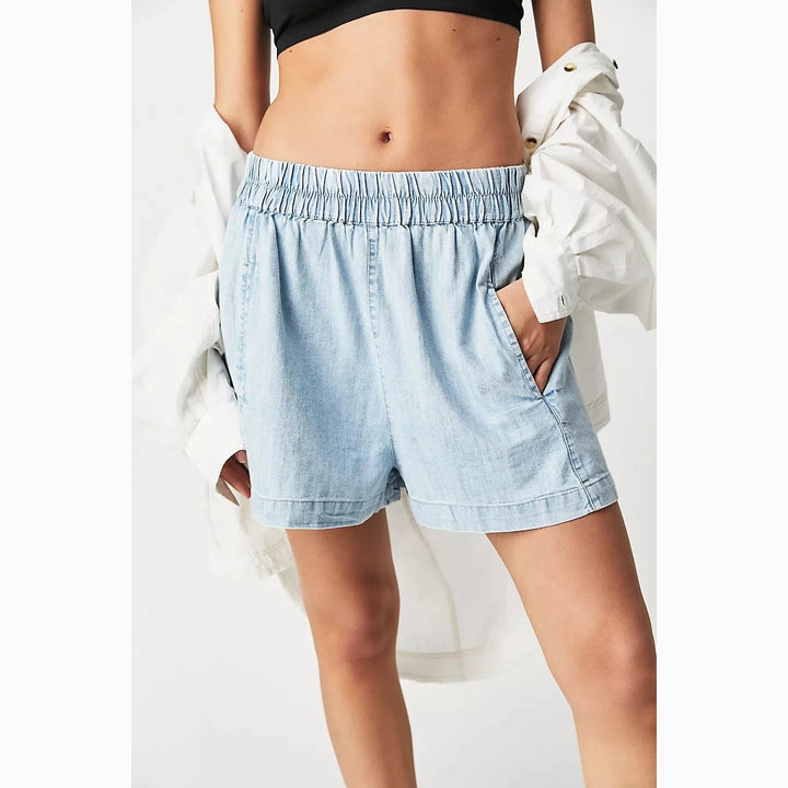 Free People We The Free Get Free Chambray Pull-On Shorts