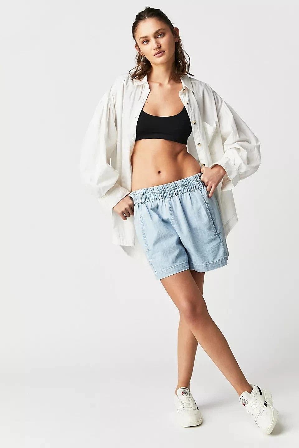 Free People We The Free Get Free Chambray Pull-On Shorts