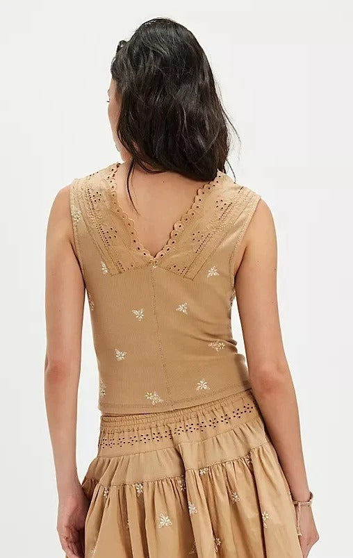 Free People Gesibelle Embroidered Blouse Top