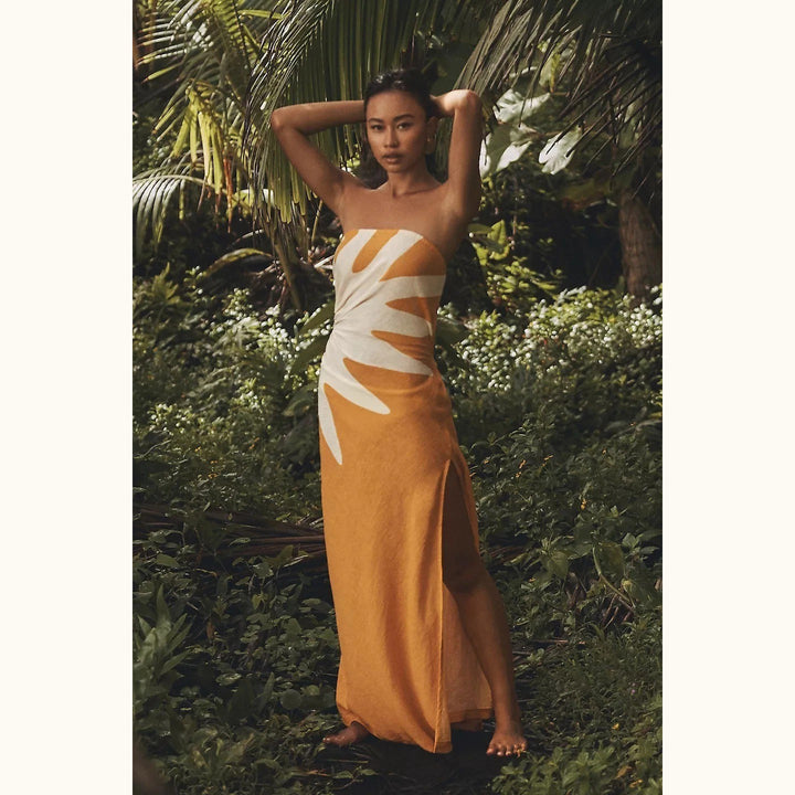 Anthropologie Celandine Strapless Cutout Linen-Blend Dress