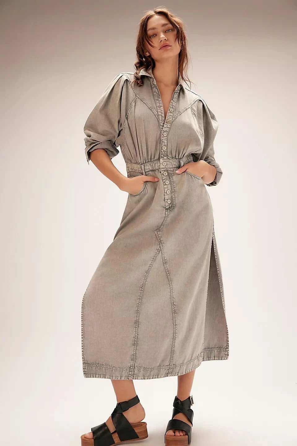 Free People Mad Love Denim Midi Dress