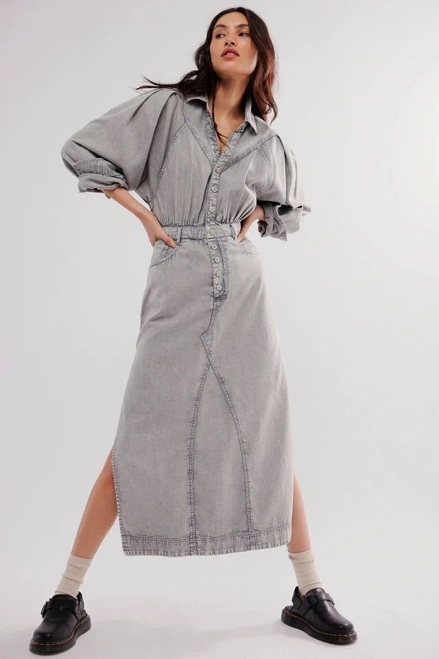 Free People Mad Love Denim Midi Dress