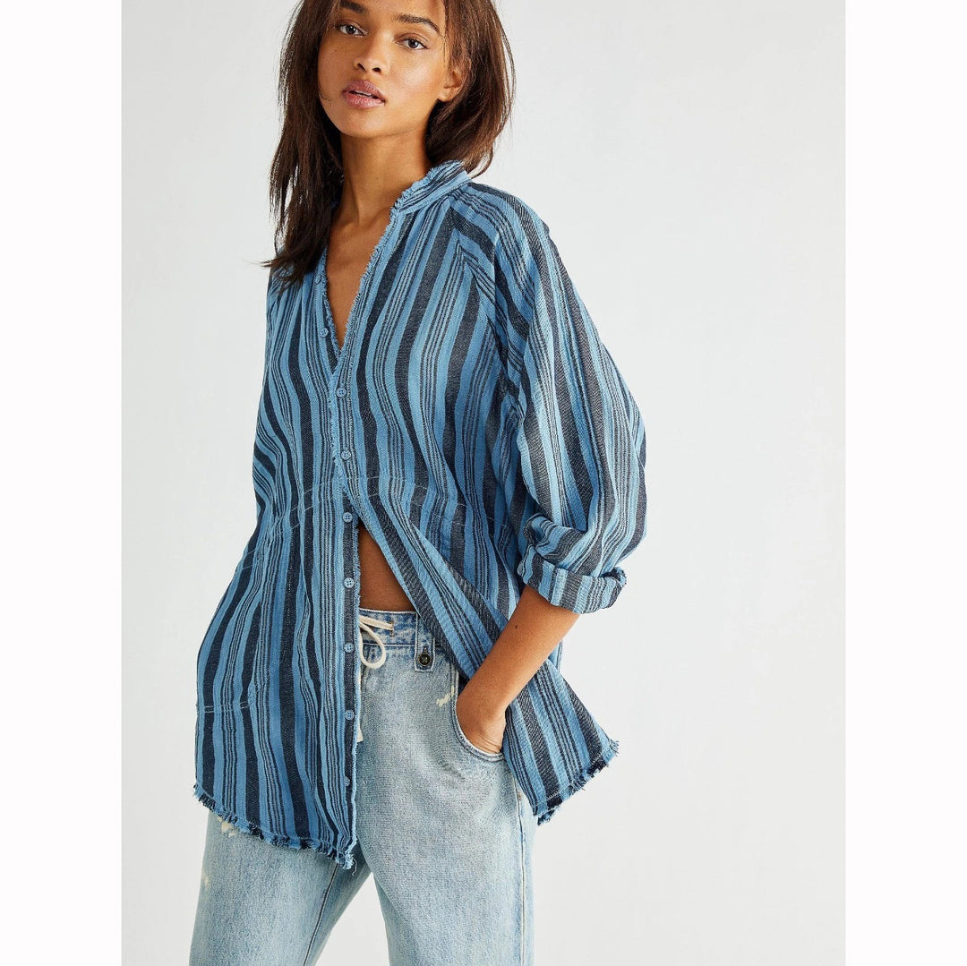 Free People We The Free Summer Daydream Stripe Buttondown Shirt Top S