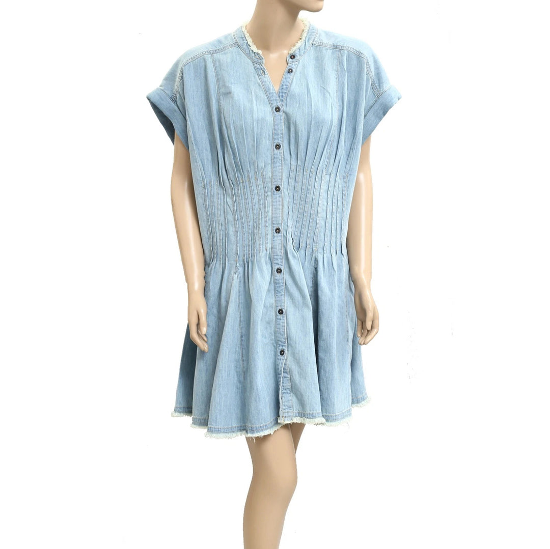 Anthropologie Pilcro Denim Light Shirred-Waist Buttondown Mini Dress
