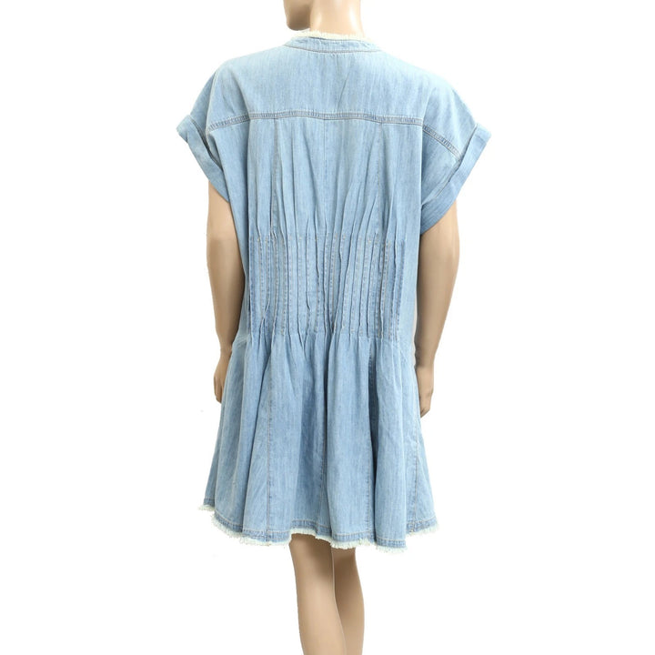 Anthropologie Pilcro Denim Light Shirred-Waist Buttondown Mini Dress