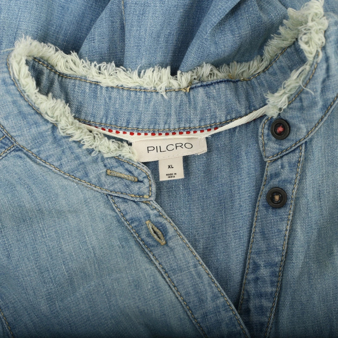 Anthropologie Pilcro Denim Light Shirred-Waist Buttondown Mini Dress