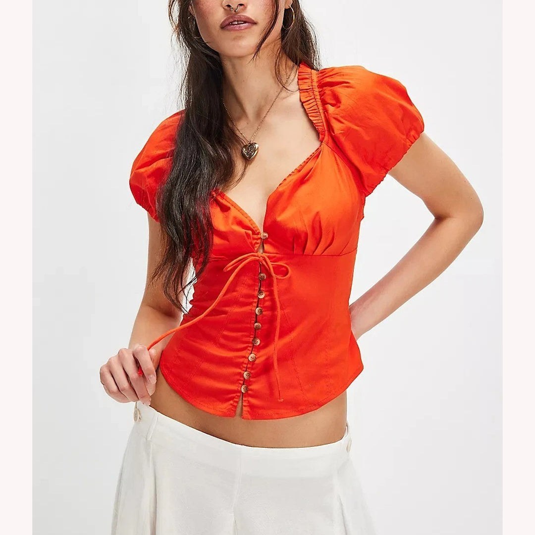 Free People Summer Short Sleeve Blouse Shirt Top