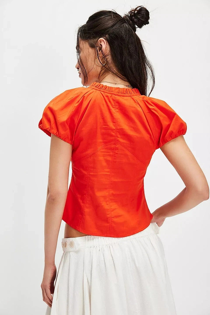 Free People Summer Short Sleeve Blouse Shirt Top