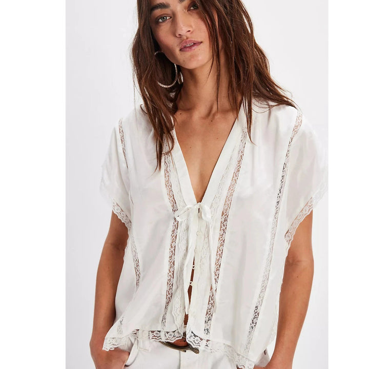Free People Marigold Shine Lace Blouse Top
