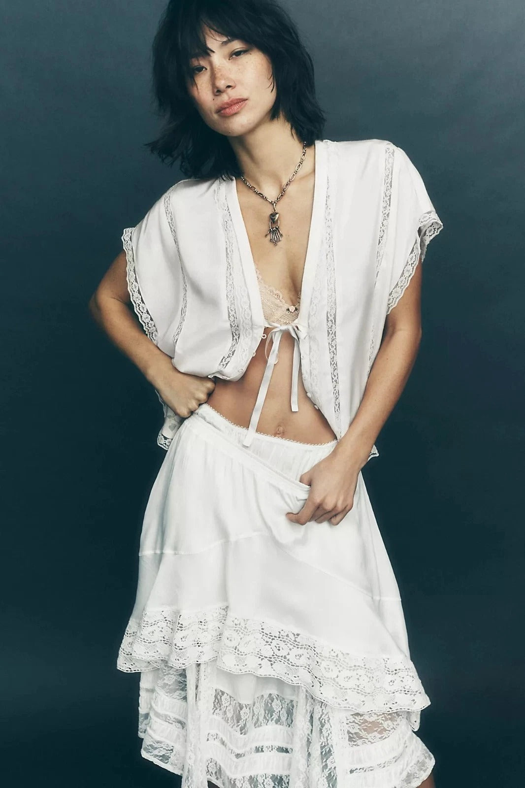 Free People Marigold Shine Lace Blouse Top