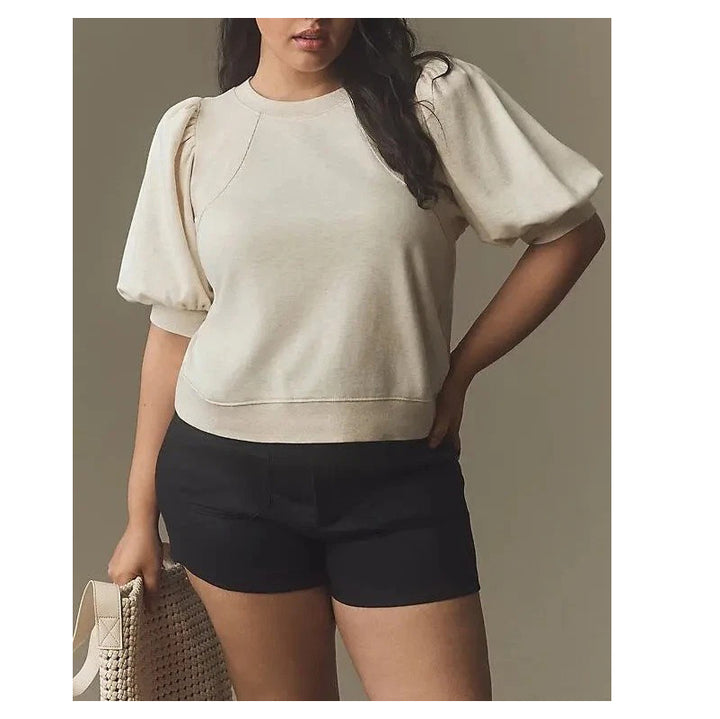 Maeve by Anthropologie Short Puff-Sleeve Sweatshirt Top