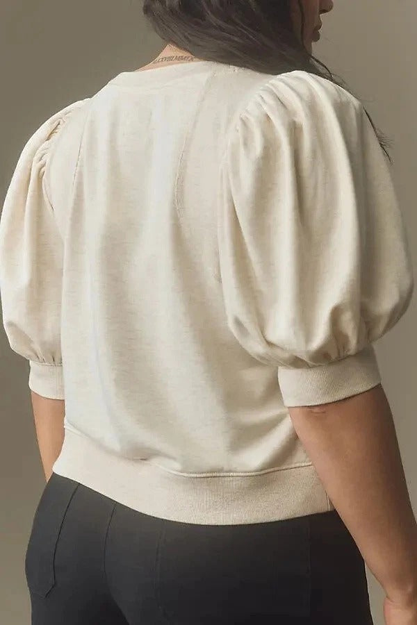 Maeve by Anthropologie Short Puff-Sleeve Sweatshirt Top