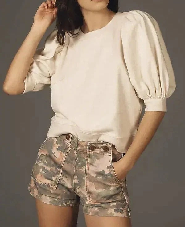 Maeve by Anthropologie Short Puff-Sleeve Sweatshirt Top