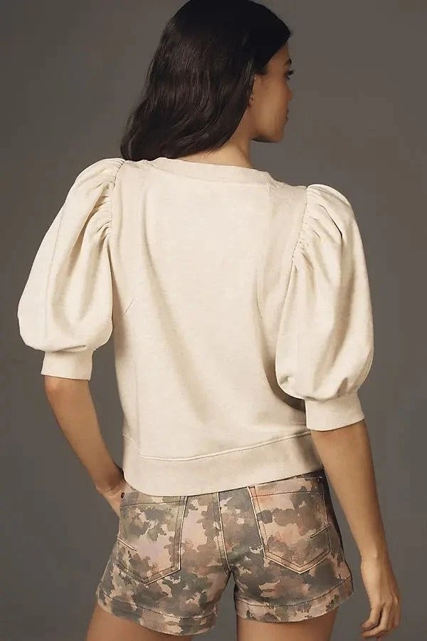 Maeve by Anthropologie Short Puff-Sleeve Sweatshirt Top