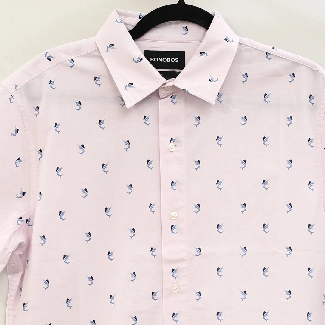Bonobos Pink Swordfish Print Stretch Riviera Shirt