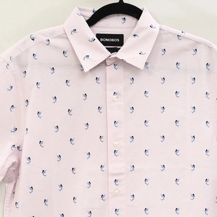 Bonobos Pink Swordfish Print Stretch Riviera Shirt