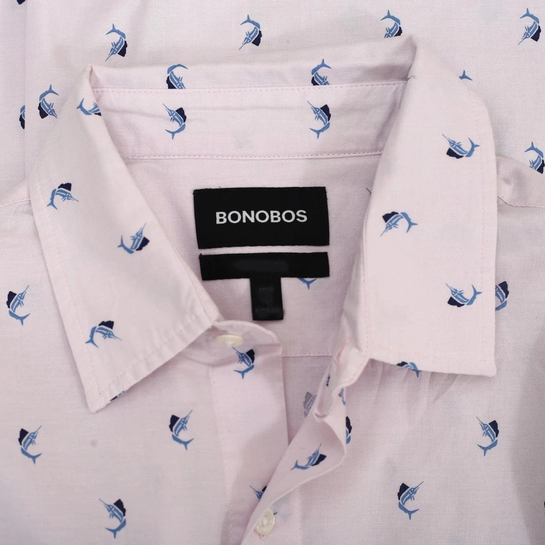 Bonobos Pink Swordfish Print Stretch Riviera Shirt