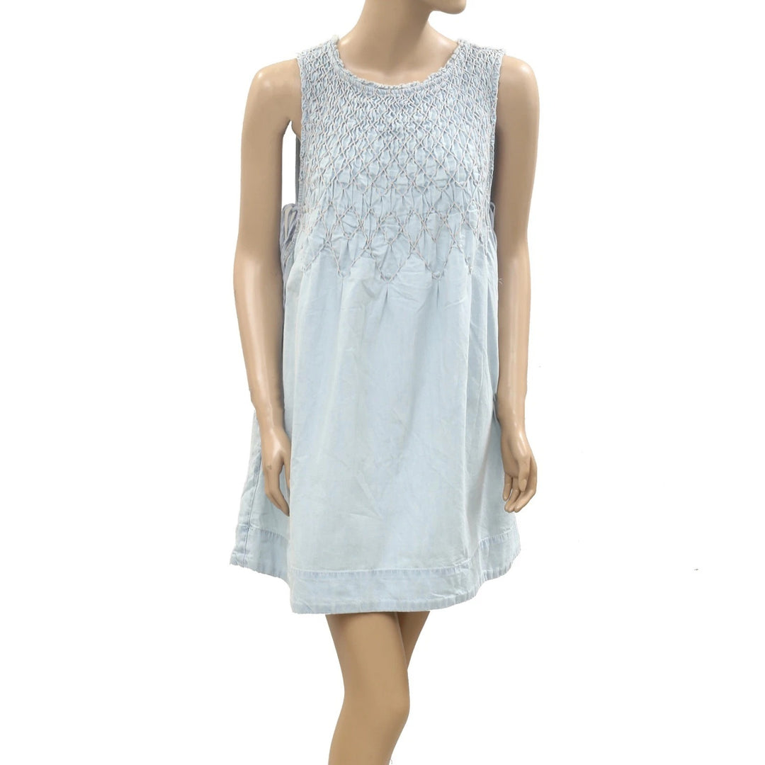 Free People Maisie Smocked Denim Mini Dress