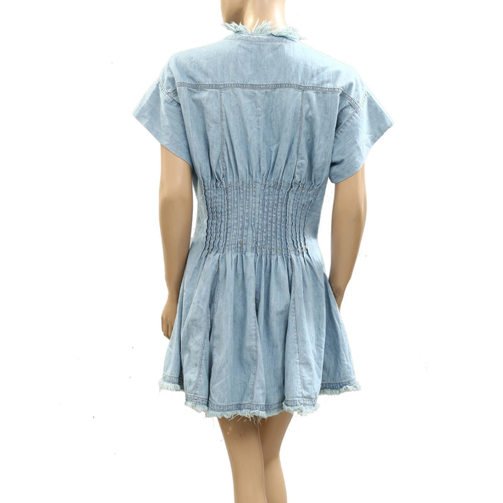 Anthropologie Pilcro Denim Light Shirred-Waist Buttondown Mini Dress