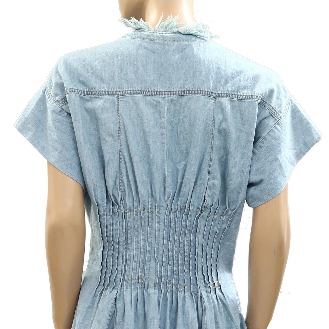 Anthropologie Pilcro Denim Light Shirred-Waist Buttondown Mini Dress