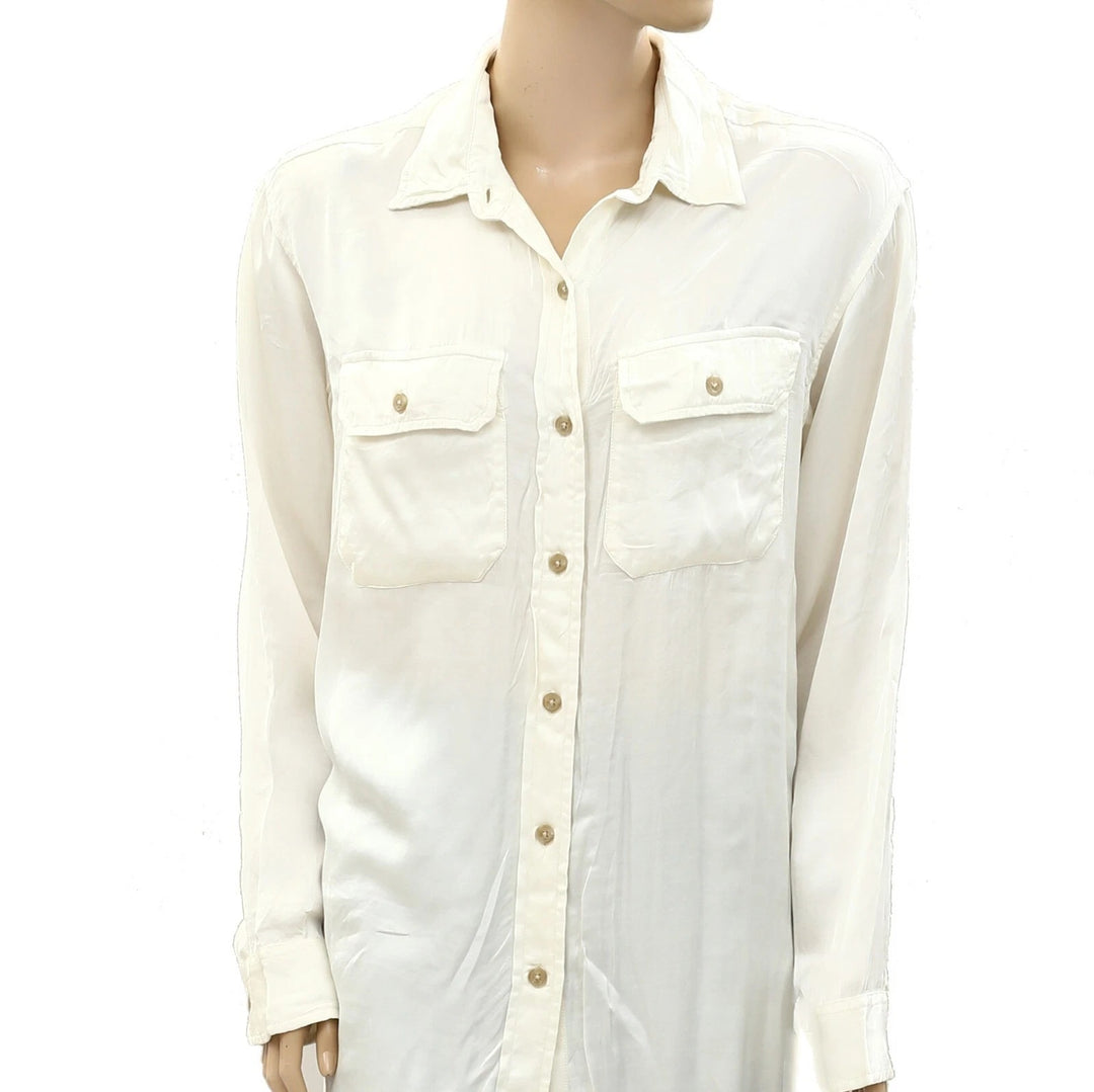 Denim &amp; Supply Ralph Lauren 纯色象牙色长袍衬衫上衣 XS