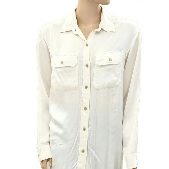 Denim &amp; Supply Ralph Lauren 纯色象牙色长袍衬衫上衣 XS