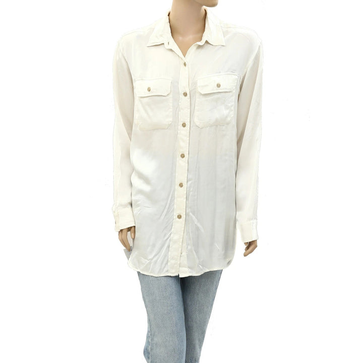 Denim &amp; Supply Ralph Lauren 纯色象牙色长袍衬衫上衣 XS