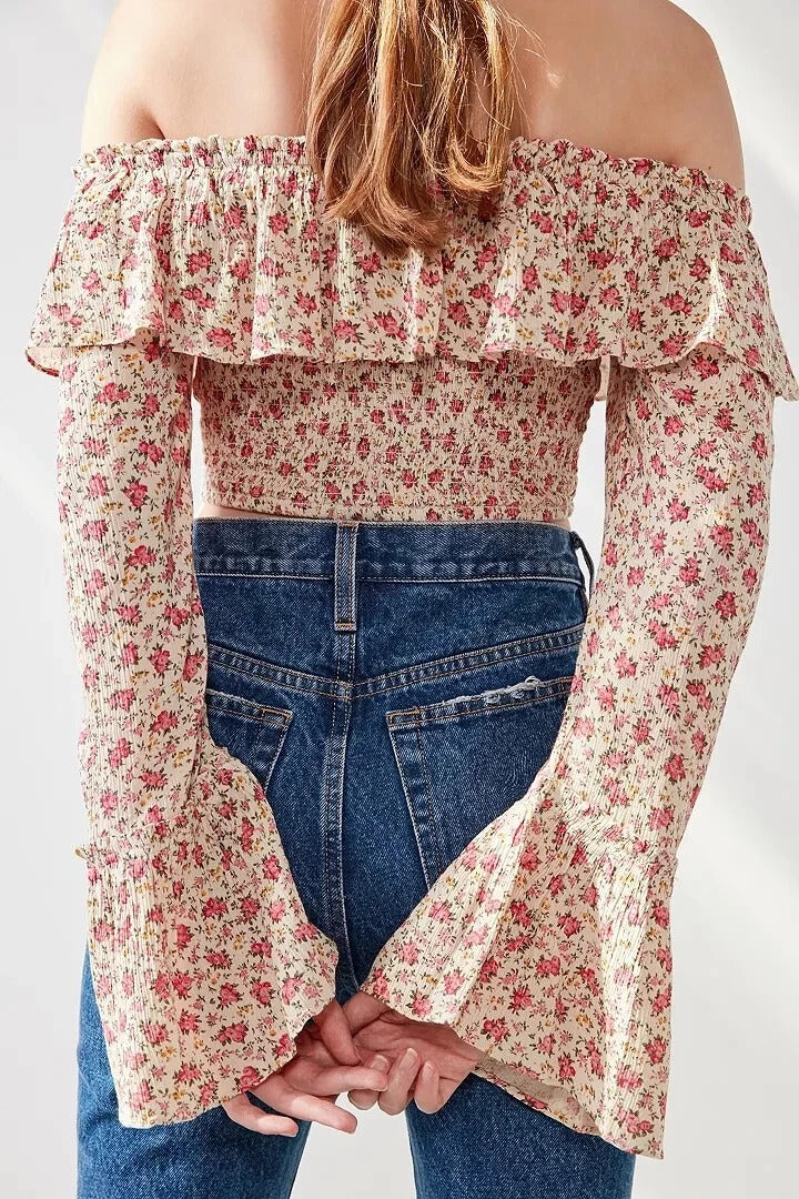Kimchi Blue UO Kimora Smocked Ruffle Off-The-Shoulder Crop Top