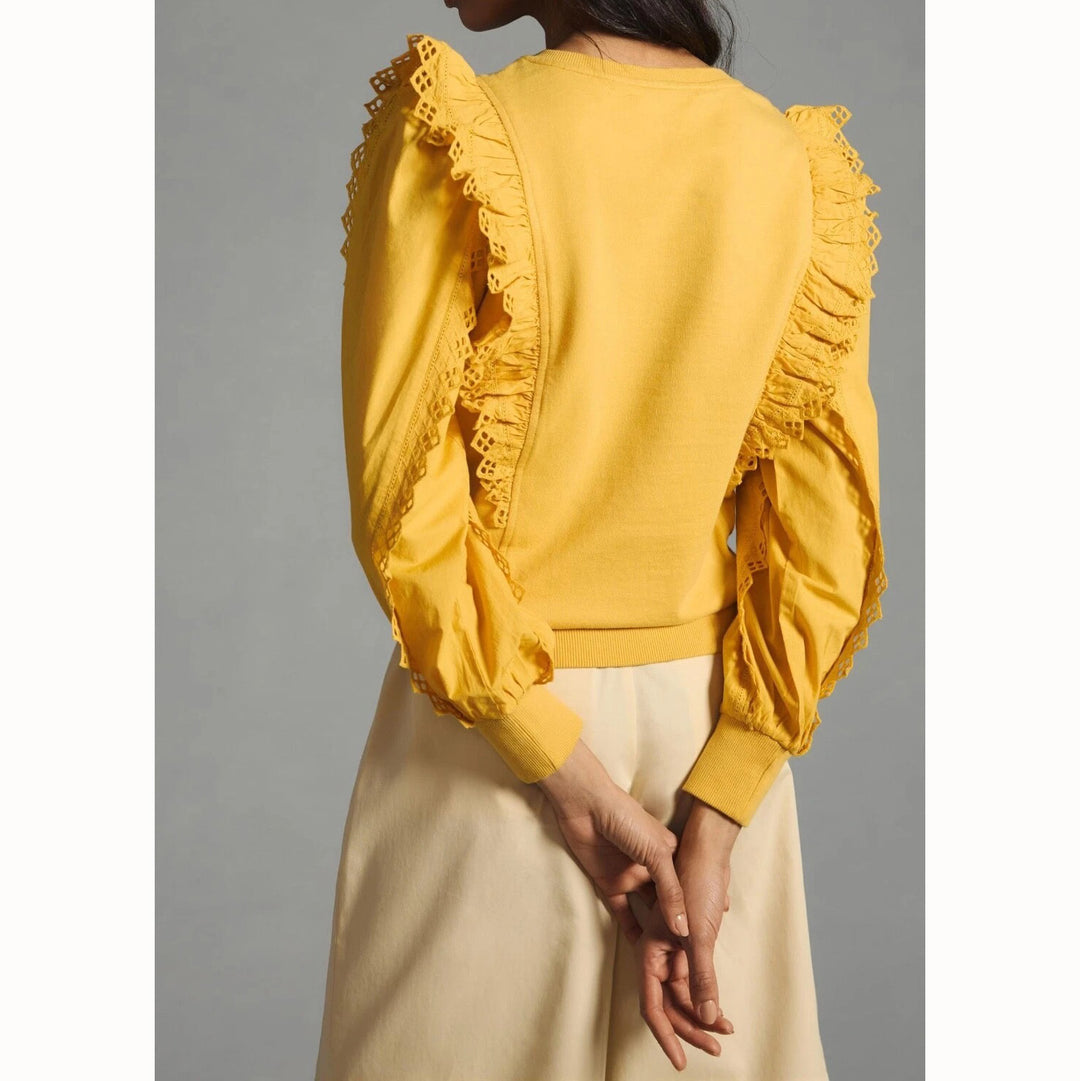 Anthropologie Eyelet Embroidered Sweatshirt Top