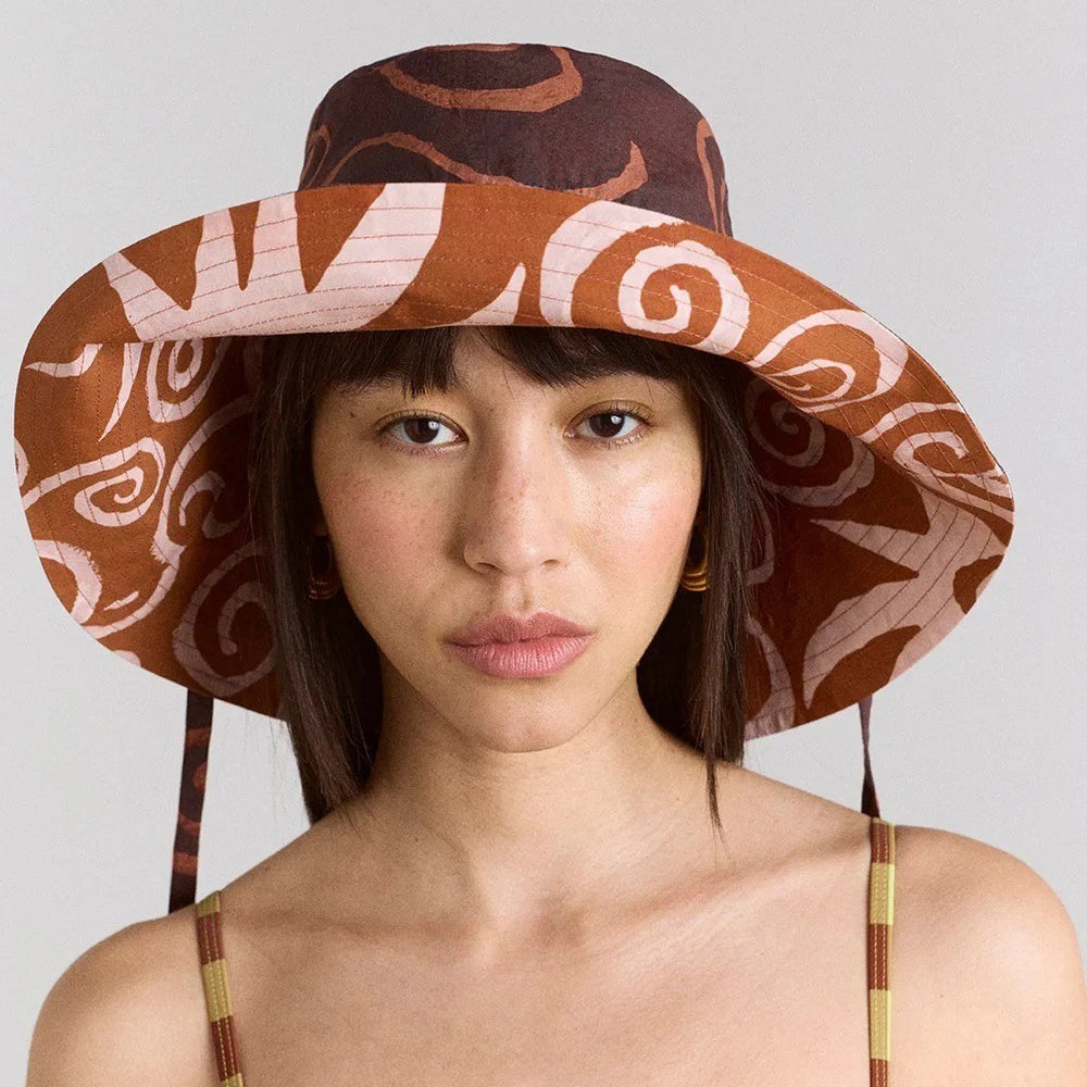 Damson Madder Reversible Sunhat Mixed Swirl Hat Two-in-one Print Logo