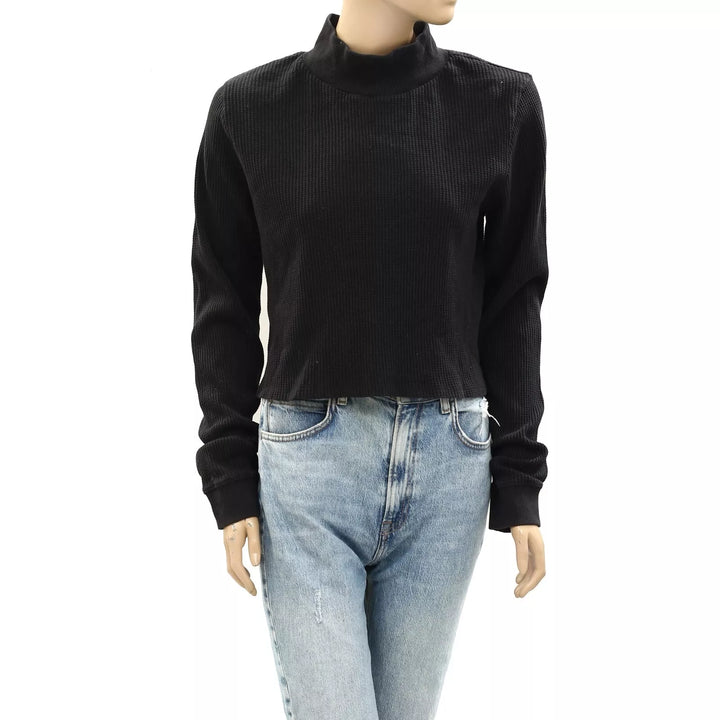 BDG Urban Outfitters Slouchy Solid Thermal Black Blouse Top