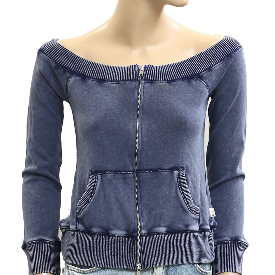 BDG Urban Outfitter Daria Off-Shoulder Zip-Up Sweatshirt Top