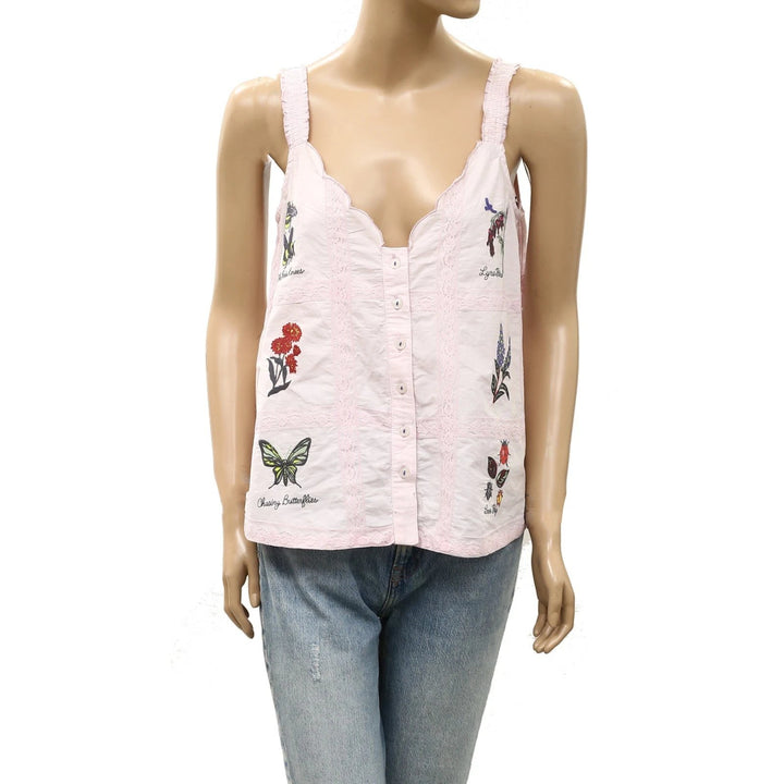 Anthropologie LyreBird Sleeveless Embroidered Buttondown Top