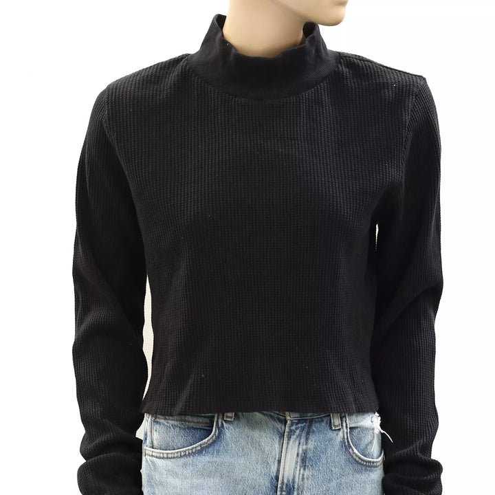 BDG Urban Outfitters Slouchy Solid Thermal Black Blouse Top