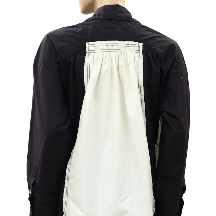 Free People We The Free Colorblock Smocked Buttondown Shirt Top