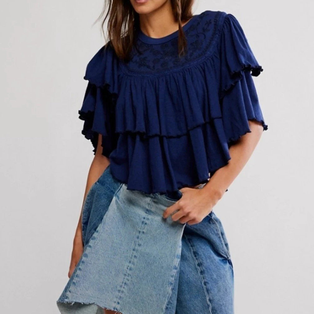Free People Rose Party Tee Blouse Top