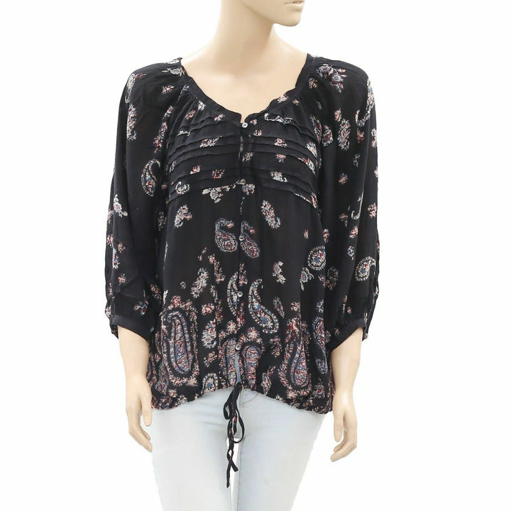 Ecote Urban Outfitters Paisley Printed Black Shirt Blouse Top